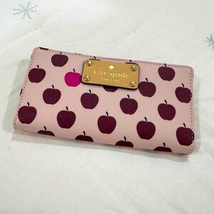 kate spade Pink Wallet with Burgundy Apple Print